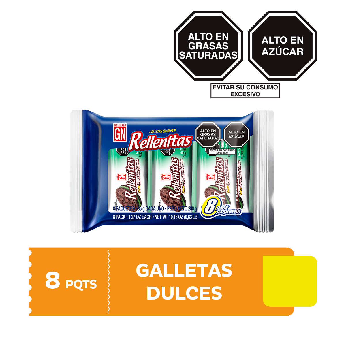 GN Rellenitas Galleta Sabor Chocolate Menta Pack 8und